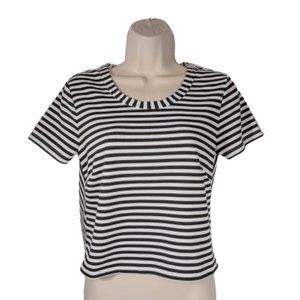 TOBI Black and White Stripe Crop Top S/P Small Women Short Sleeve Open Back